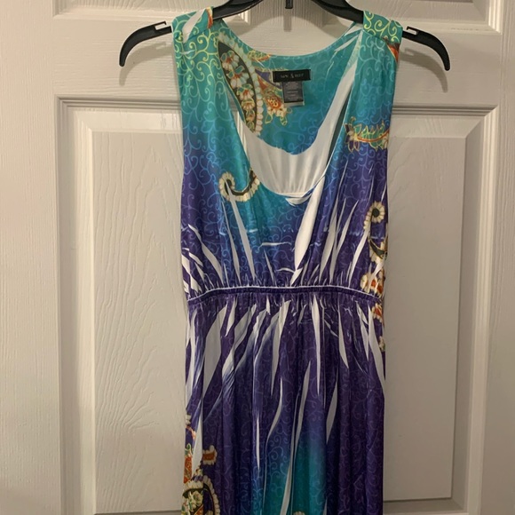 SAME & MAX MAXI PATIO DRESS -CASUAL MULTI PRINT SZL TURQ/PURPLE/ORANGE EMPIRE - Picture 2 of 7